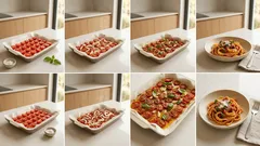 Mafalde ai profumi dell’orto: pomodorini arrostiti al forno e basilico, tutto in teglia