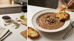 Zuppa di fagioli scuri cremosa: cottura lenta, finocchietto e olio a crudo