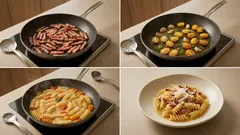 Fusilloni con pomodorini gialli, pancetta e cacioricotta: cremosi senza panna