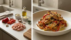 Straccetti di pollo e peperoni gratinati in friggitrice ad aria: pronti in 15 minuti