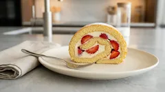 Rotolo di pasta biscotto con ganache al cioccolato bianco e fragole: morbido e facile da arrotolare