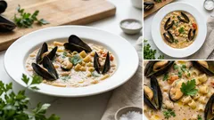 Pasta e fagioli con le cozze: cremosa e sapida al punto giusto, con il fondo filtrato